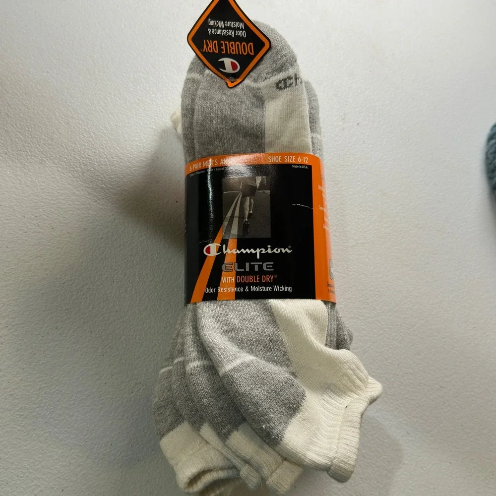 Champion Elite Ankle Socks 6 Pair Gray White Cotton Blend USA Made Shoe 6-12